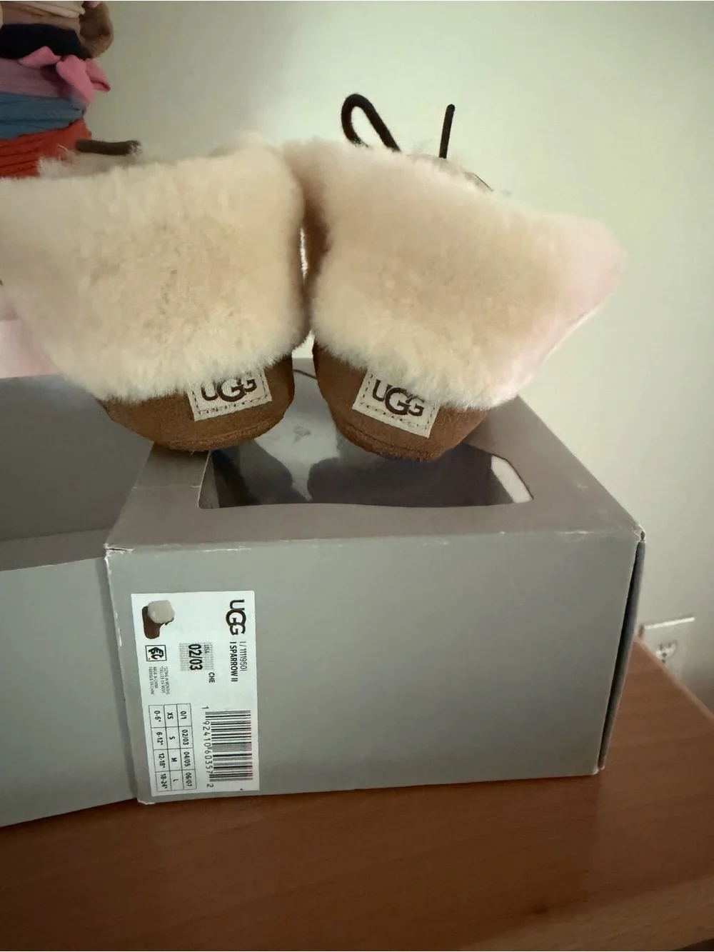 UGG Kids Chestnut Suede Booties with Cream Fur Cuff